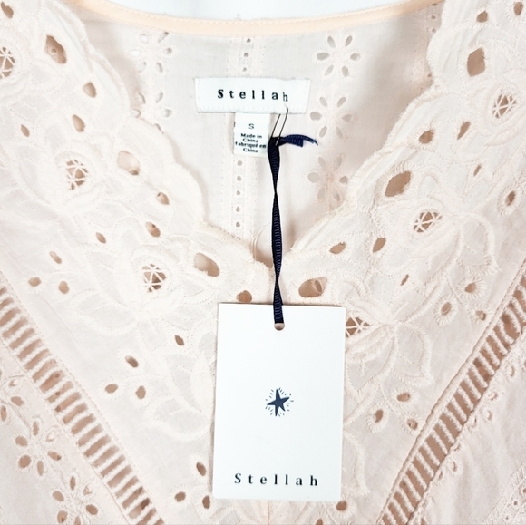 STELLAH Eyelet Scalloped Smocked Dress NWT pink - Picture 7 of 8